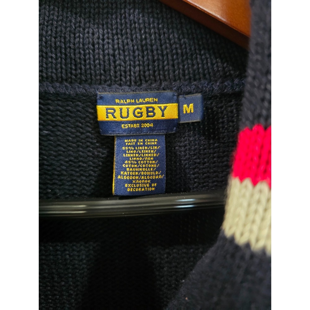 Ralph Lauren Rugby Size M Cardigan Sweater Navy Crest Linen Varsity Collegiate - Picture 2 of 11